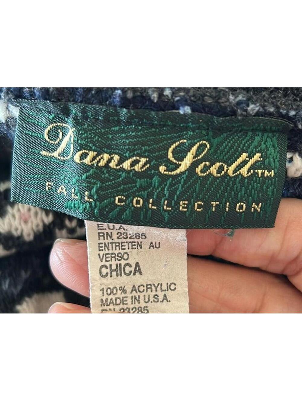 Dana Scott Grannycore Nordic Sweater Small Grey White Mock Neck Gorpcore Vintage - Picture 5 of 6